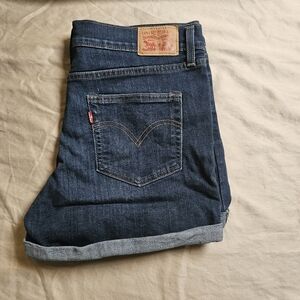 Levi's Women's Denim Shorts W29 Mid Rise Cuffed Hem Stretch Blue‎ Dark Wash